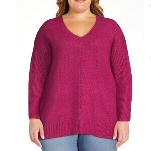 Terra & Sky Vneck Sweater Womens 1X Pink New WOT Long Sleeve